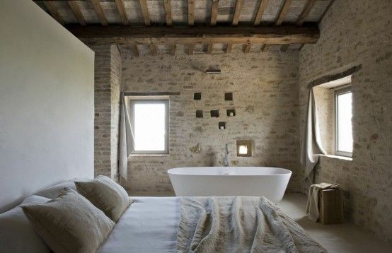 300 Years Old Italian Farm With Minimalist Interiros | Bedroom .