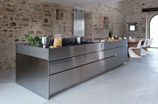 ilot inox | Kitchen interior, Minimalist kitchen, Kitchen desi