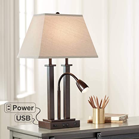 Deacon Modern Desk Table Lamp with USB and AC Power Outlet in Base .