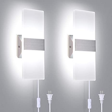 TRLIFE Modern Wall Sconces Set of Two, Plug in Wall Sconces 12W .