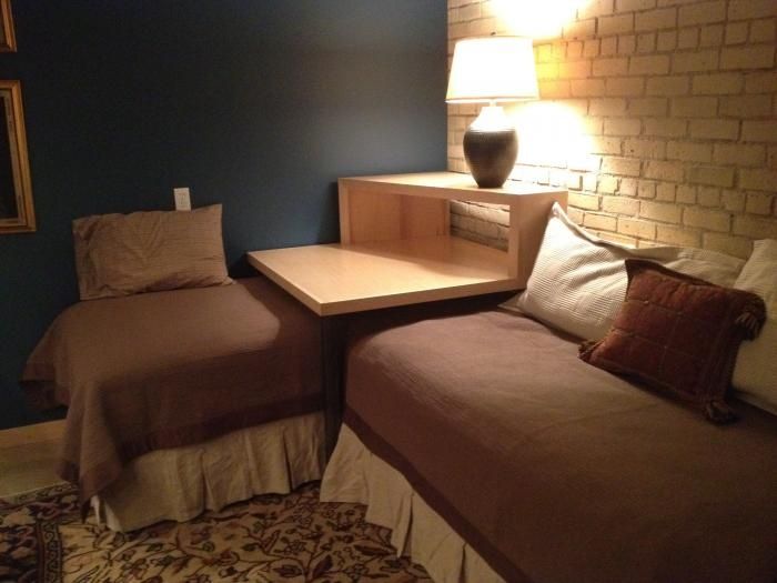 Corner Table Converts Two Twin Beds Into Sleeping Lounging - Home .