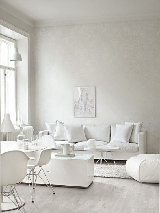All Shades Of White: 30 Beautiful Living Room Designs | All white .