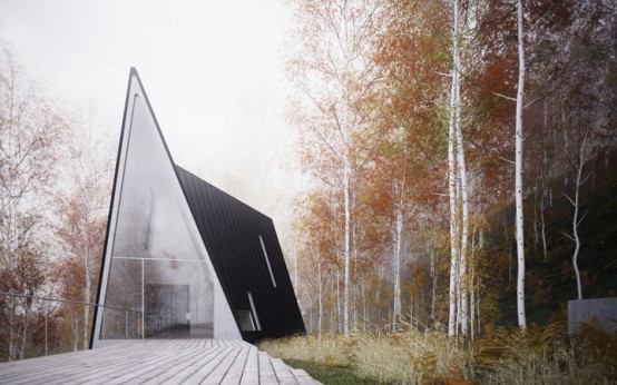 Asymmetrical House Design That Consist Of Three A Frames