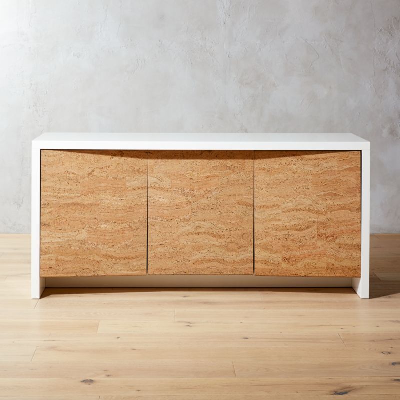 Shop Cork Credenza. Hi-gloss white lacquered frame meets the raw .