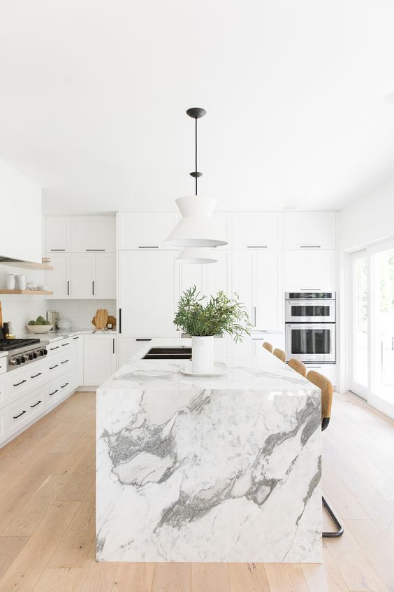 Beautiful Kitchen Design With Marble And Natural Wood