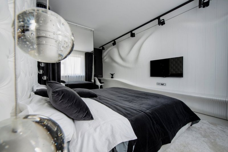 Black and White Bedroom with Beautiful Wavy Wall – Parametrium .
