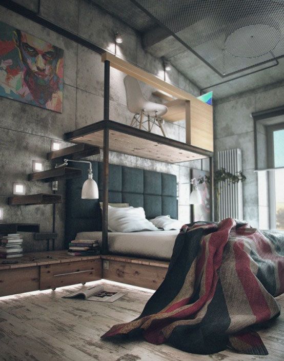 Casual Industrial Loft Bedroom Design with Rough Romance | Loft .