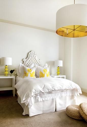 Pieces Inc: Chic, modern yellow and white bedroom design with .