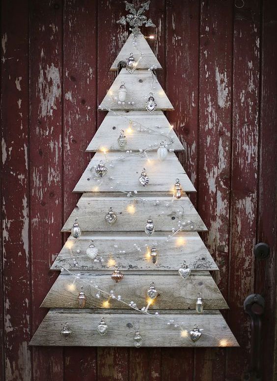 10 beautiful grey pallet plank tree with silver ornaments and .