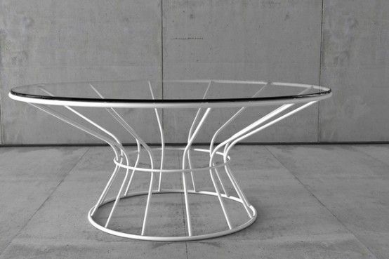 Coffee Tables and Stool with Restrained by Circle Painted Metal .