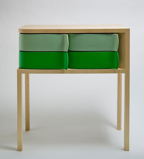 Colorful Modern Sideboard With Rotating Green Boxes
