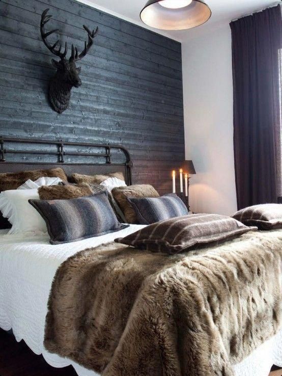 26 Comfy And Natural Chalet Bedroom Designs -- Masculine bedroom .