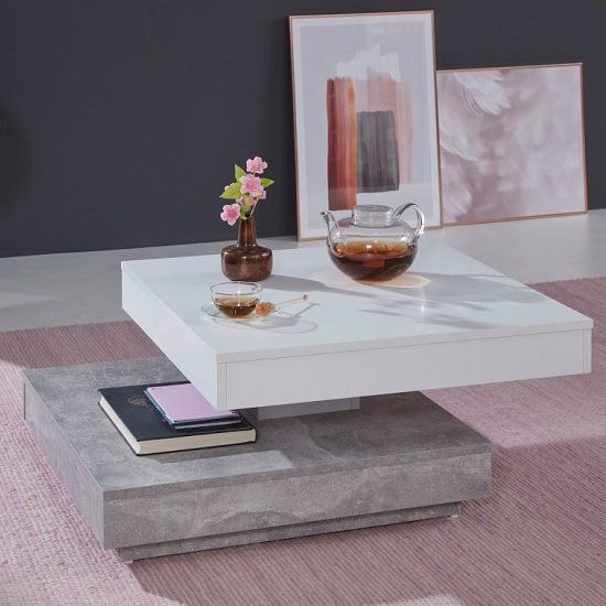 Brunch Rotating Coffee Table Square In White And Cement Grey .