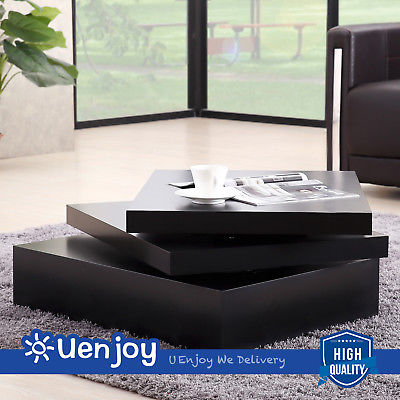 Black Square Coffee Table Rotating Contemporary Modern Living Room .