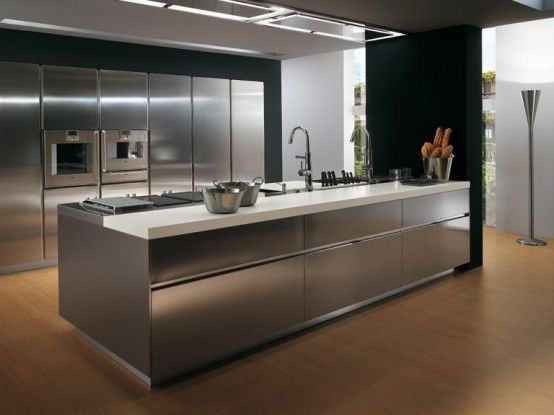 Contemporary Stainless Steel Kitchen Cabinets Elektra Plain Steel .