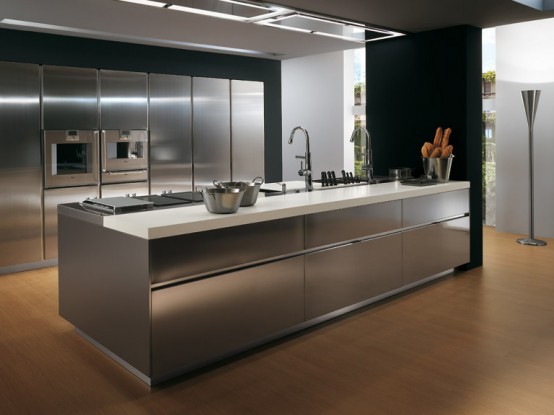 Contemporary Stainless Steel Kitchen Cabinets - Elektra Plain .