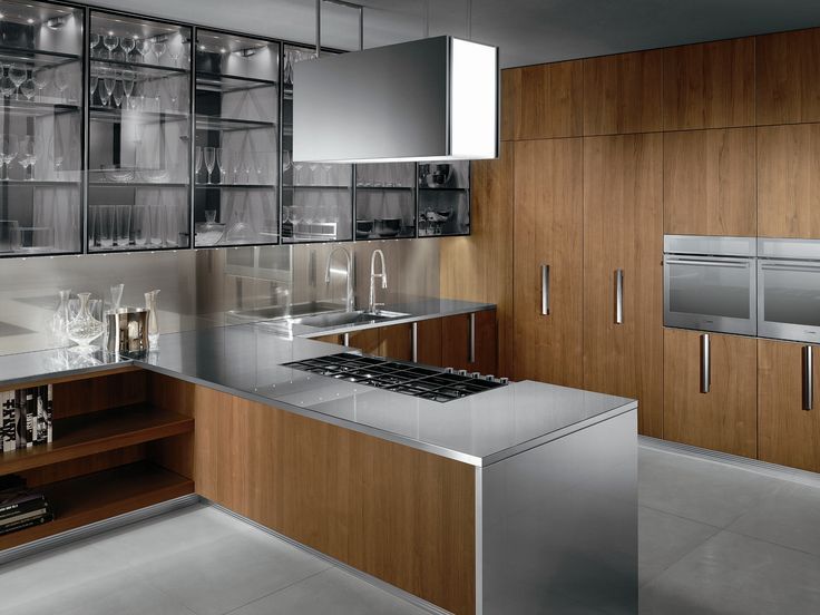 Wooden kitchen with handles Steel kitchen Barrique Collection by .