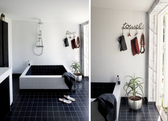 Cool Black And White Bathroom Design With a Huge Custom Made .