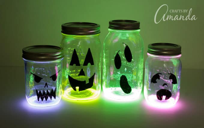Glowing Jack O Lantern Jars - fun glow in the dark pumpkin luminarie