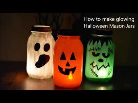How to Make Painted Glowing Mason Jars for Halloween - YouTu