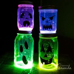 Glowing Jack O Lantern Jars - fun glow in the dark pumpkin luminarie