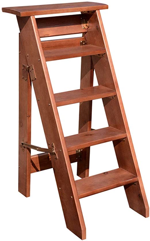 Amazon.com: 5-Step Folding Ladder Stool for Adults Kids Wooden .