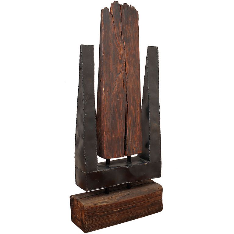 Early 70s LARGE Wood & Steel Brutalist Sculpture by Cliff Page .