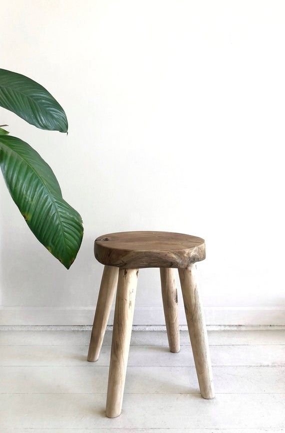 Wooden Side Table. Solid teak organic wood stool/side table. Boho .