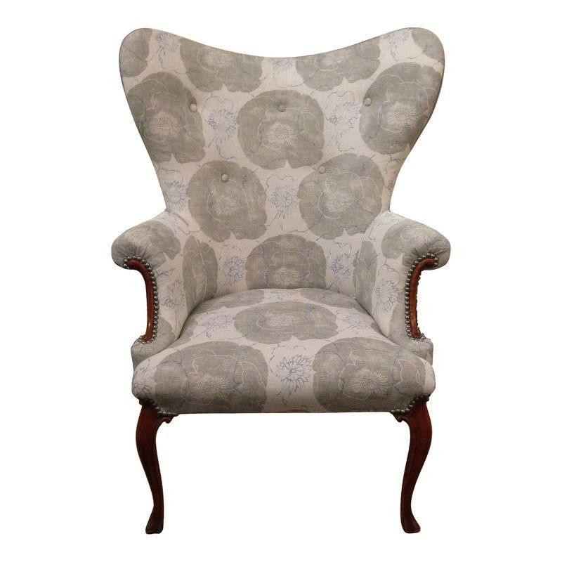 Vintage Butterfly Wing Back Chair in Floral Linen | Floral chair .