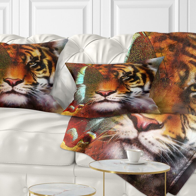 East Urban Home Animal Tiger with Butterfly Wings Lumbar Pillow .