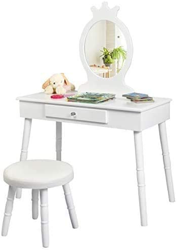 Amazon.com: HONEY JOY Kids Vanity Table Set, Princess Wooden .
