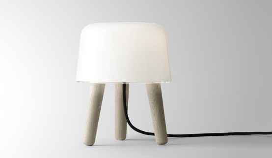 Cosy Lamp Made of White Translucent Glass and Oak - Milk Lamp by .
