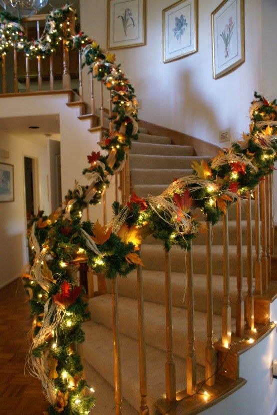 Cozy Fall Staircase Decor Ideas | Christmas staircase decor .