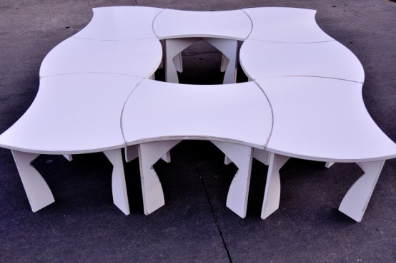 Creative Modular White Table That Can Be Packed Flat