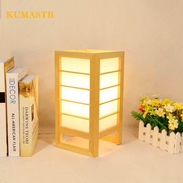 Japanese Stye Wood Desk Lamp Creative Bedroom Bedside Light Study .