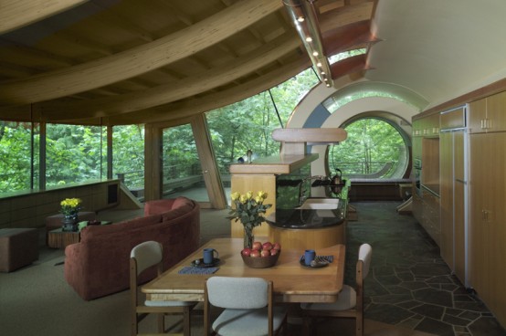 Curved Abstract House in Forest Made of Natural Materials - DigsDi