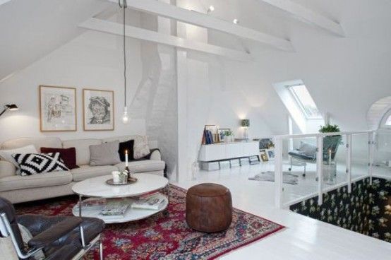 Duplex interior design with well known Scandinavian feel .