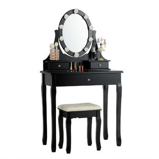 Topbuy Lighted Vanity Mirror Set Makeup Dressing Table w/ 3 .