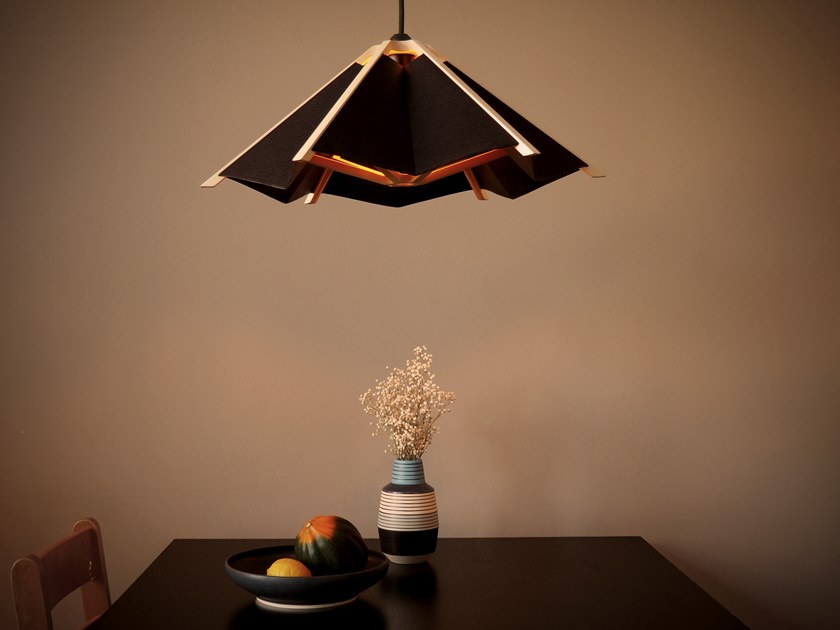 Wood and leather pendant lamp THE HANGING GARDEN By Atelier .