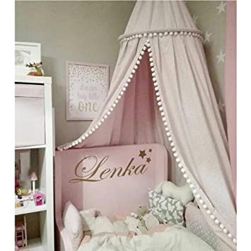 Amazon.com : LOAOL Kids Bed Canopy with Pom Pom Hanging Mosquito .
