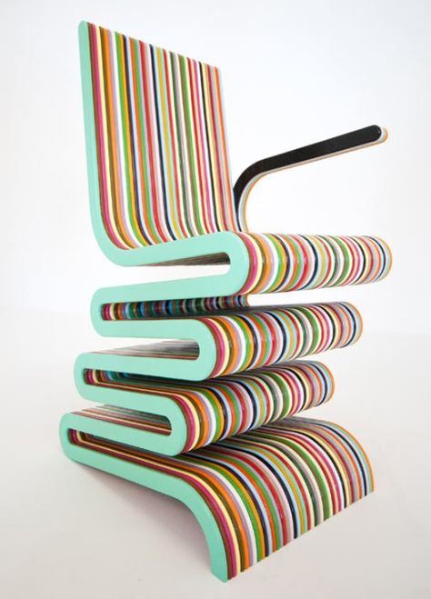 Extremely Colorful Striped Chair Of Lacquered Beech
