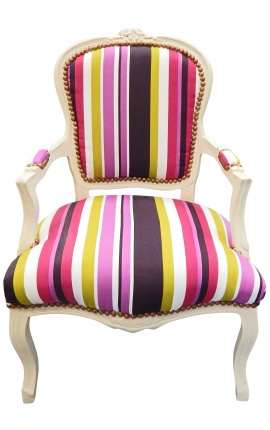 Baroque armchair Louis XV stripped multicolor stripes and beige wo