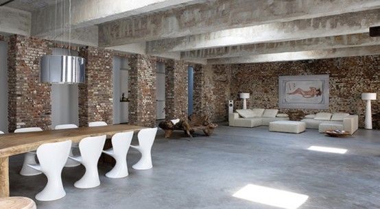 Fantastic Brick House In Industrial Style | Brick interior wall .