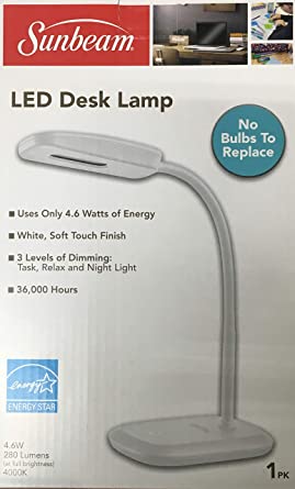 New SUNBEAM Flexible Neck LED Desk LAMP Adjustable Light Energy .