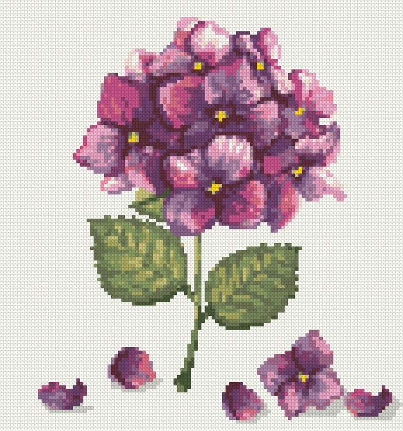 Purple hydrangeya flower cross stitch pattern PDF Modern home .