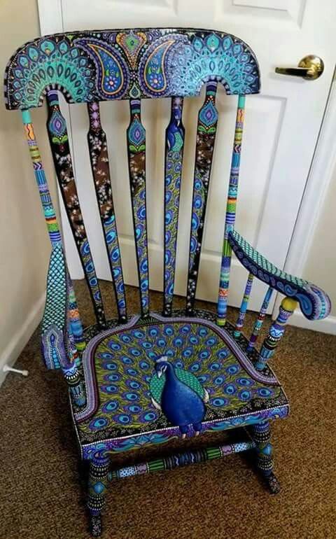 Peacock rocking chair | Painted rocking chairs, Painted furniture .