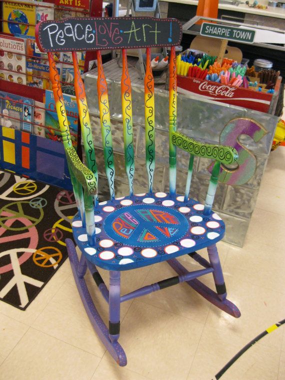 PEACE OUT Handpainted Teacher Reading Rocking Chair by Jez4U .