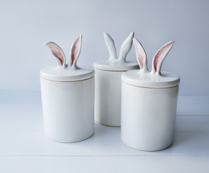 White container with rabbit ears. Containers can decorate your .