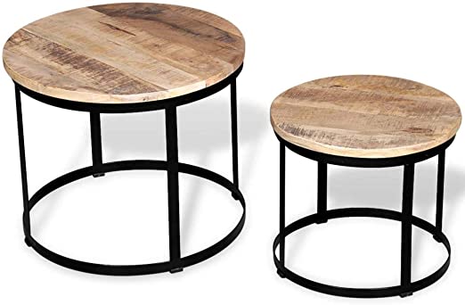 Amazon.com: Two Piece Coffee Table Set Rough Mango Wood Round .