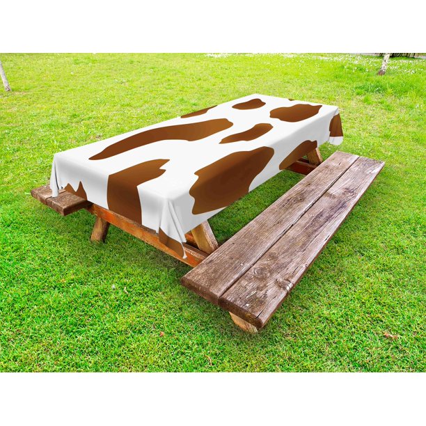 Cow Print Outdoor Tablecloth, Brown Spots on a White Cow Skin .